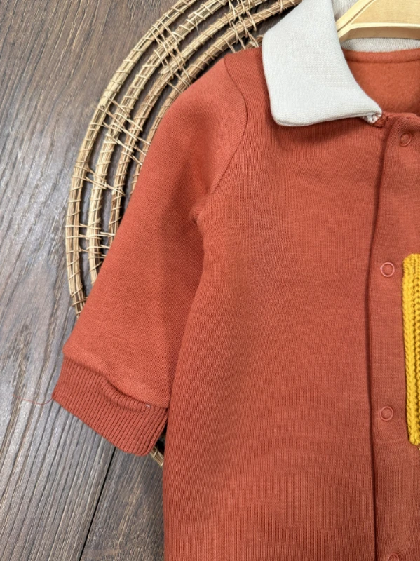 3 İplik İçi Şardonlu Polo Yaka Alttan Çıtçıtlı Kışlık Erkek Bebek Tulum