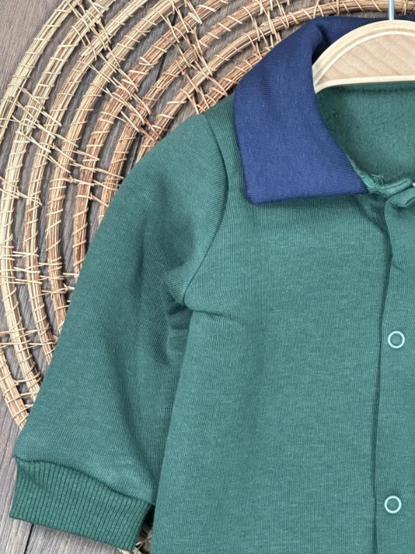 3 İplik İçi Şardonlu Polo Yaka Alttan Çıtçıtlı Kışlık Erkek Bebek Tulum