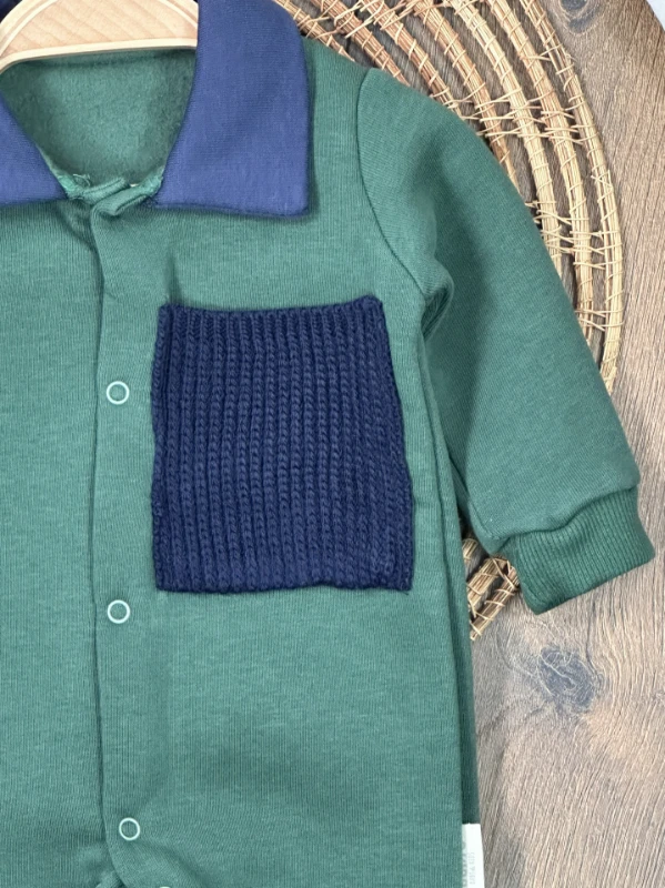 3 İplik İçi Şardonlu Polo Yaka Alttan Çıtçıtlı Kışlık Erkek Bebek Tulum