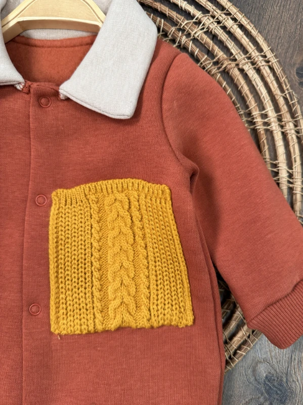 3 İplik İçi Şardonlu Polo Yaka Alttan Çıtçıtlı Kışlık Erkek Bebek Tulum