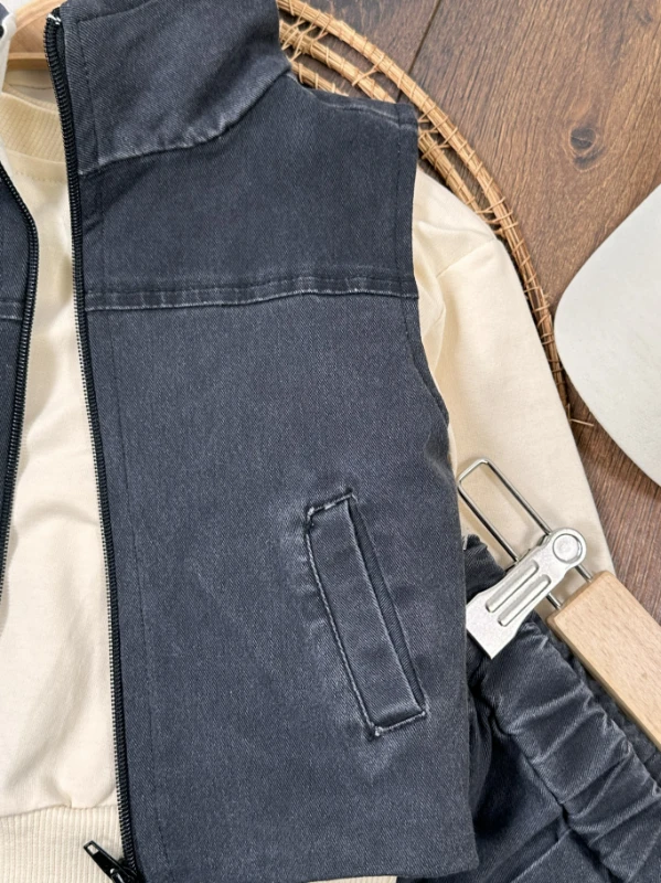 Boston Yelekli Şapkalı Oversize Sweatshirt Likralı Kot Erkek Bebek Takım