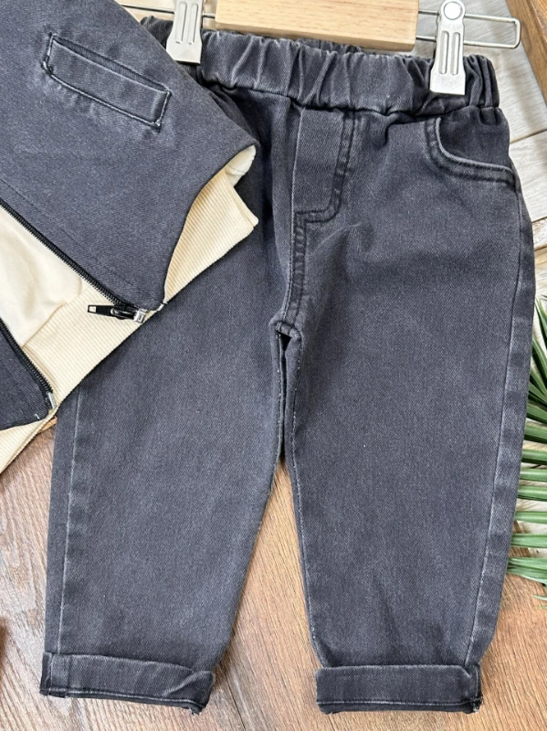 Boston Yelekli Şapkalı Oversize Sweatshirt Likralı Kot Erkek Bebek Takım