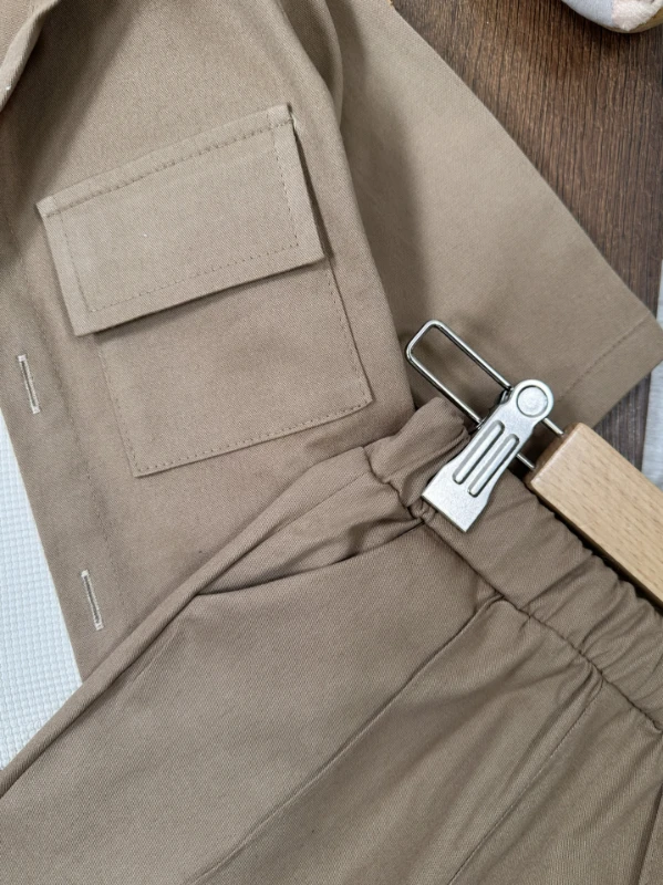 Keten Likralı Safari Model Omuzdan Çıtçıtlı Sweatshirt 3lü Erkek Bebek ve Çocuk Takım 