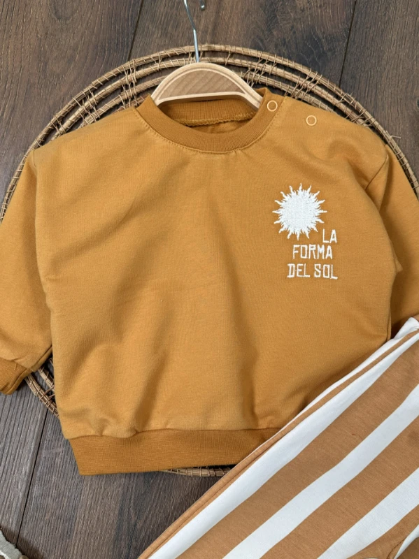 Çizgili Nakışlı Omuzdan Çıtçıtlı 2li Erkek Bebek/Çocuk Takım