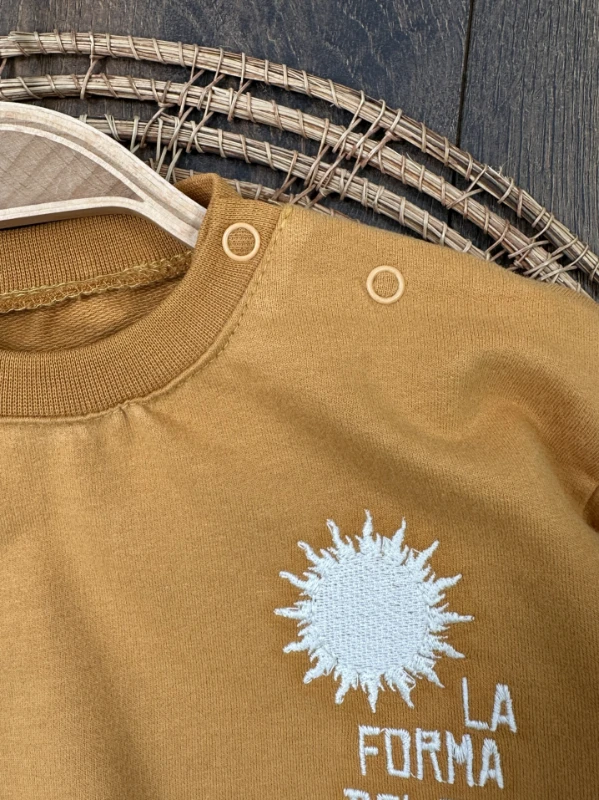 Çizgili Nakışlı Omuzdan Çıtçıtlı 2li Erkek Bebek/Çocuk Takım