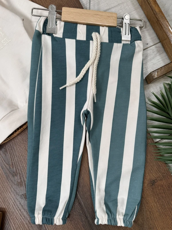 Çizgili Nakışlı Omuzdan Çıtçıtlı 2li Erkek Bebek/Çocuk Takım