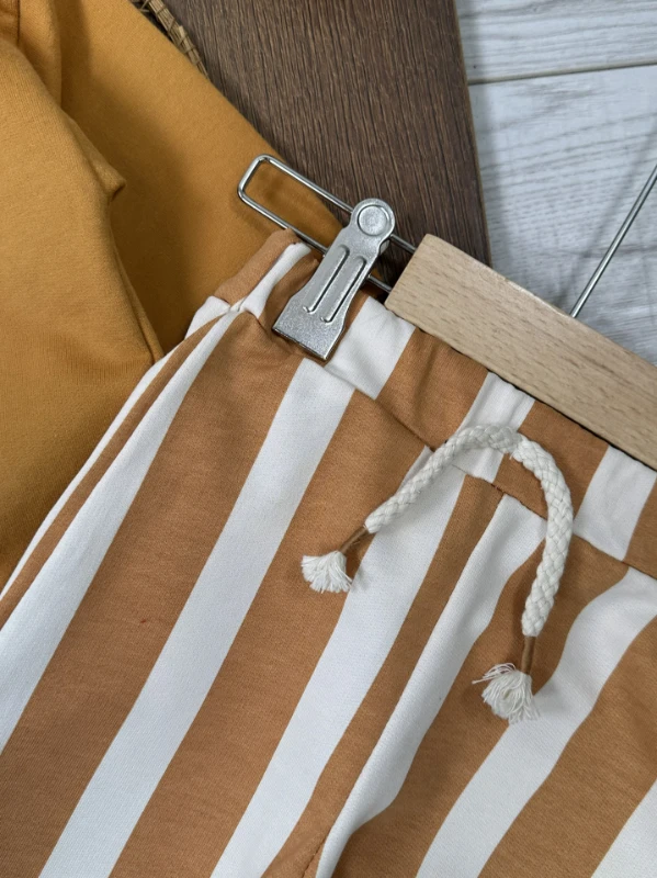 Çizgili Nakışlı Omuzdan Çıtçıtlı 2li Erkek Bebek/Çocuk Takım