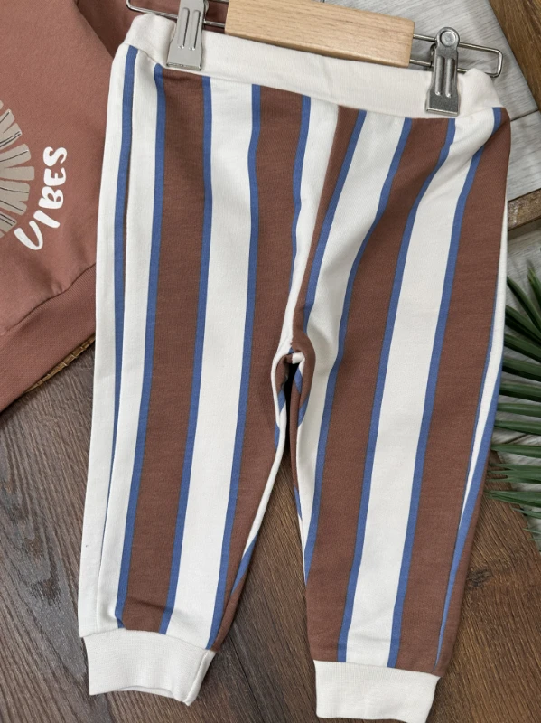 Aslan Baskılı  Çizgili Omuzdan Çıtçıtlı 2li Erkek Bebek Takım