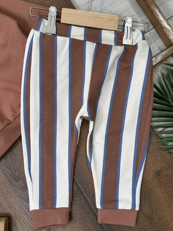 Polo Yaka Güneş Baskılı Çizgili Omuzdan Çıtçıtlı 2li Erkek Bebek Takım