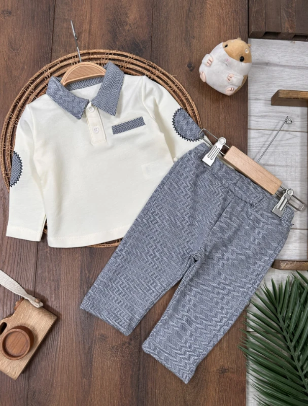 Polo Yaka Yama Detaylı 2li Erkek Bebek Takım