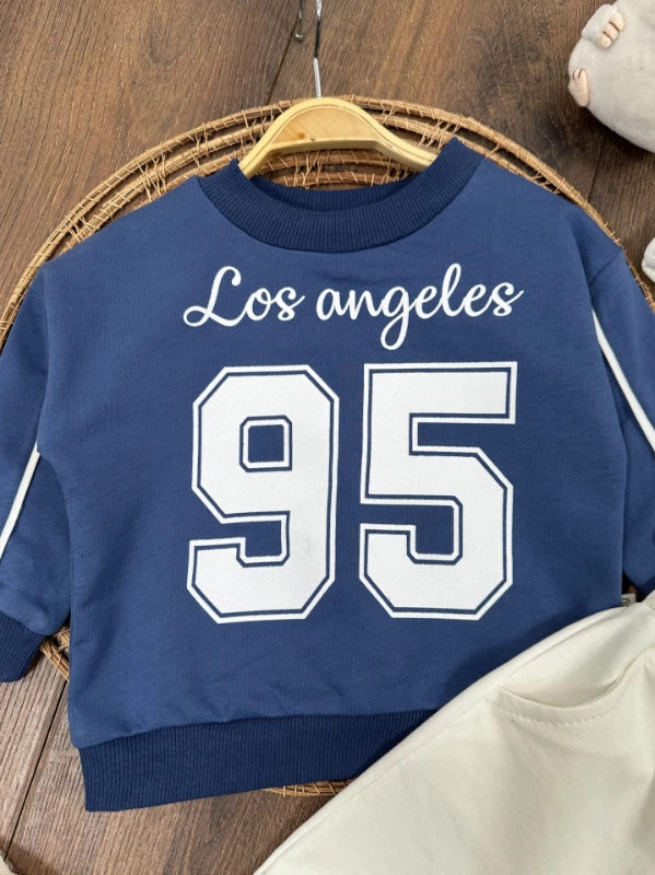 95 Baskılı Nakışlı Bereli Geniş Kalıp 3lü Erkek Bebek/Çocuk Takım