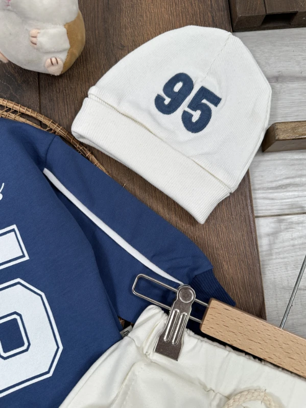 95 Baskılı Nakışlı Bereli Geniş Kalıp 3lü Erkek Bebek/Çocuk Takım