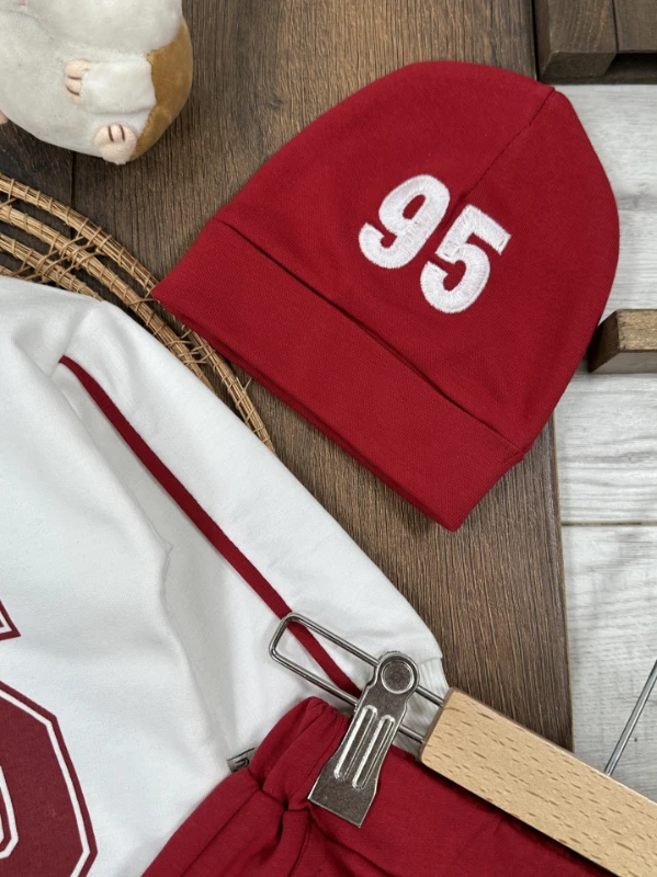 95 Baskılı Nakışlı Bereli Geniş Kalıp 3lü Erkek Bebek/Çocuk Takım