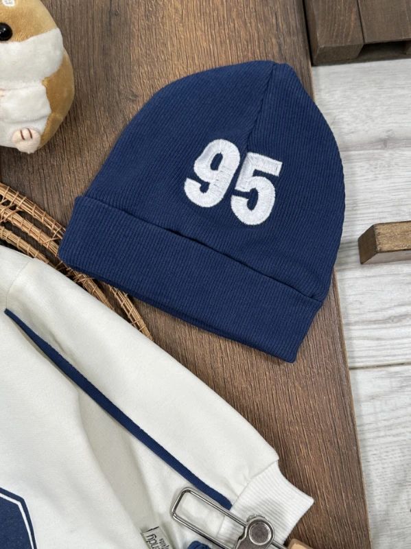 95 Baskılı Nakışlı Bereli Geniş Kalıp 3lü Erkek Bebek/Çocuk Takım