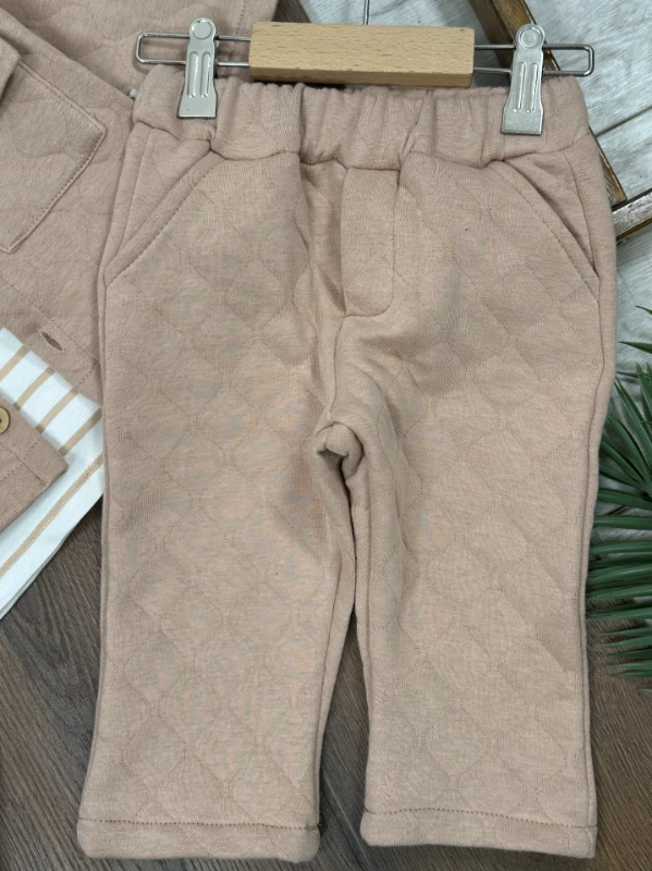 Kapitone Safari Model Şeritli Badi 3lü Erkek Bebek/Çocuk Takım