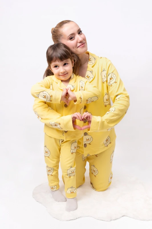Çocuk Boy Ördek Desen %100 Pamuk Mevsimlik Kız Çocuk Pijama Takımı (AYRI AYRI SATIN ALINIR)