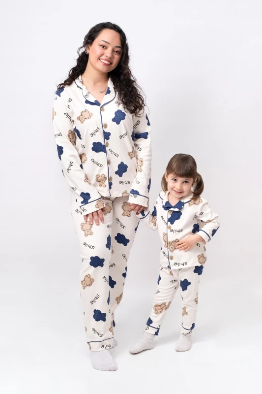 Anne Boy Ayıcık Desen %100 Pamuk  Mevsimlik Pijama Takımı (AYRI AYRI SATIN ALINIR)