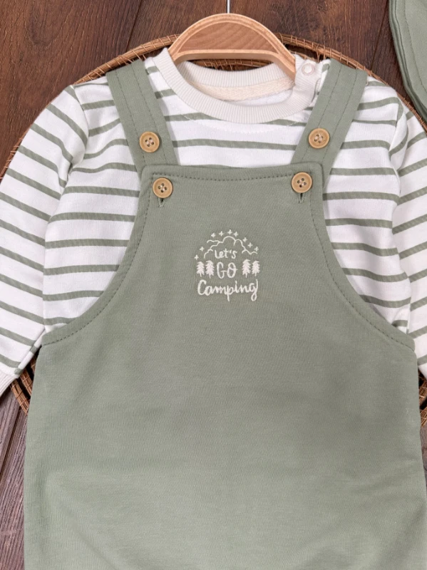 Safari Şapkalı Şeritli Sweatshirt Salopet Erkek Bebek Takım