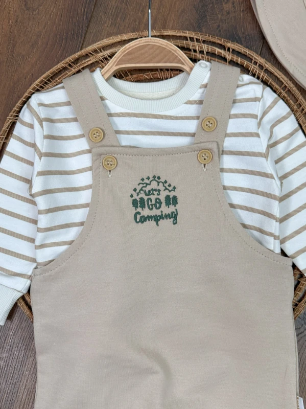 Safari Şapkalı Şeritli Sweatshirt Salopet Erkek Bebek Takım
