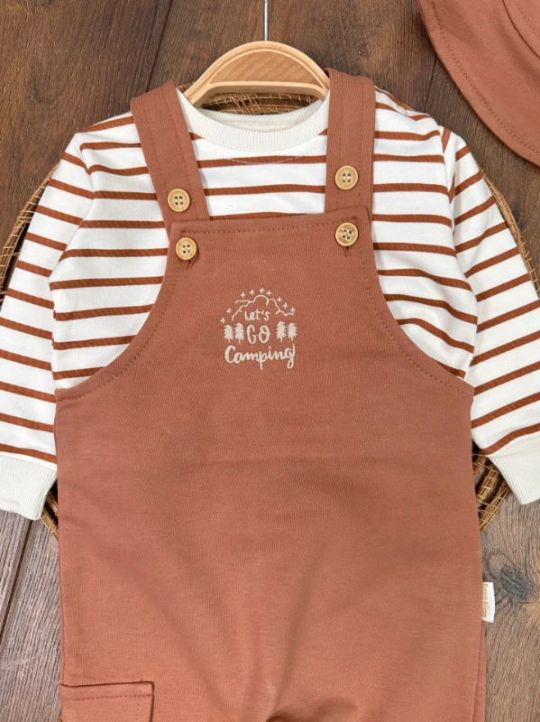 Safari Şapkalı Şeritli Sweatshirt Salopet Erkek Bebek Takım