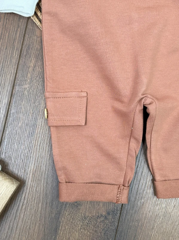 Safari Şapkalı Şeritli Sweatshirt Salopet Erkek Bebek Takım