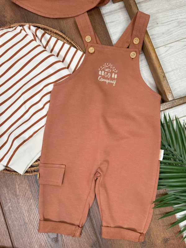 Safari Şapkalı Şeritli Sweatshirt Salopet Erkek Bebek Takım