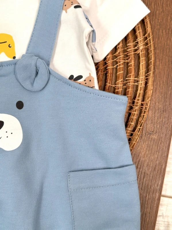 Şapkalı Kulak Detaylı Alttan Çıtçıtlı Badili Salopet 3lü Erkek Bebek Takım