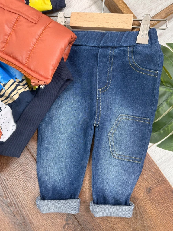 Şişme Yelek Kapüşonlu Etnik Desen Sweatshirt Likralı Pantolon 3lü Erkek Bebek Takım