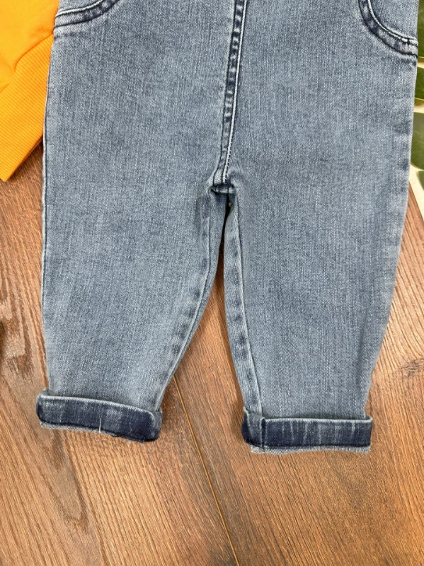 Salopet Likralı Kot Sweatshirt Oversize Unisex Salopet Kot Bebek Takım