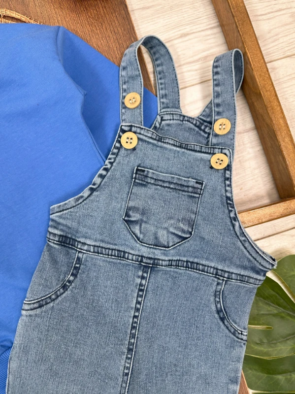 Salopet Likralı Kot Sweatshirt Oversize Unisex Salopet Kot Bebek Takım