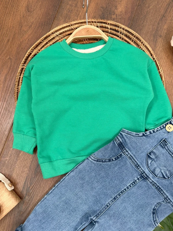 Salopet Likralı Kot Sweatshirt Oversize Unisex Salopet Kot Bebek Takım