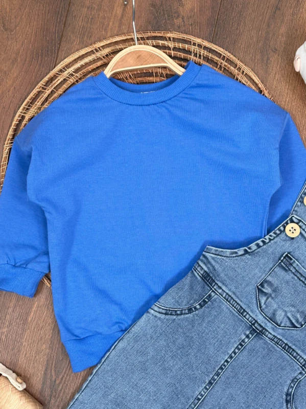 Salopet Likralı Kot Sweatshirt Oversize Unisex Salopet Kot Bebek Takım