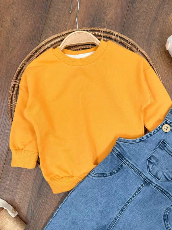 Salopet Likralı Kot Sweatshirt Oversize Unisex Salopet Kot Bebek Takım