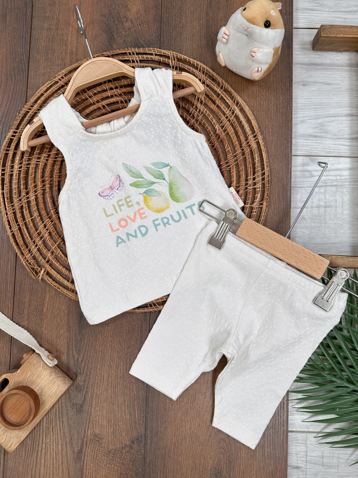 Meyve Desenli Esnek Yazlık Kız BebekTakım - BEYAZ