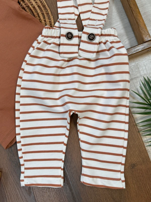 Salopet Şapkalı Çizgili Omuzdan Çıtçıtlı Yazlık Erkek Bebek Takım