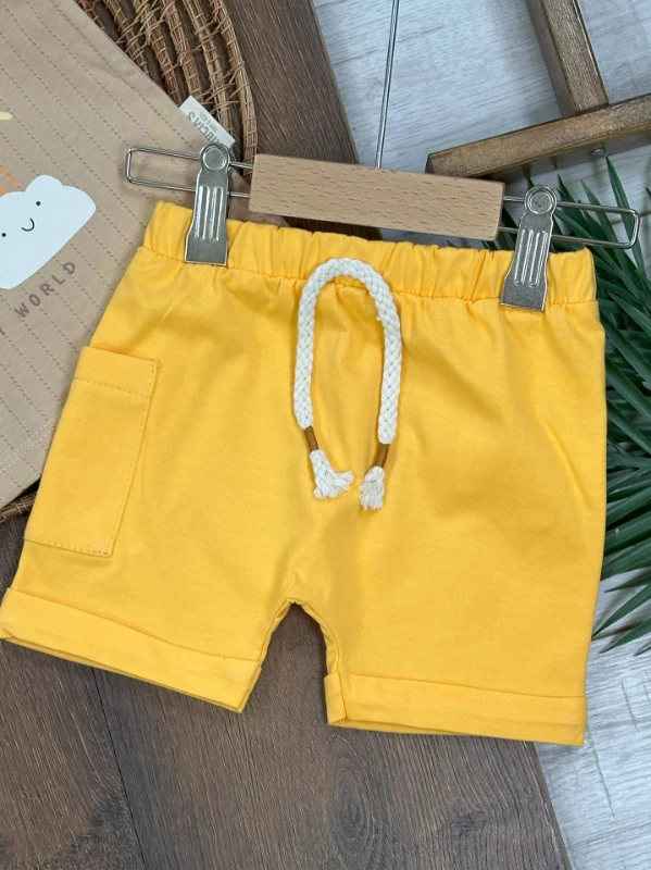 Güneş Nakışlı Omuzdan Çıtçıtlı Badi Bermuda Şortlu Yazlık Erkek Bebek Takım