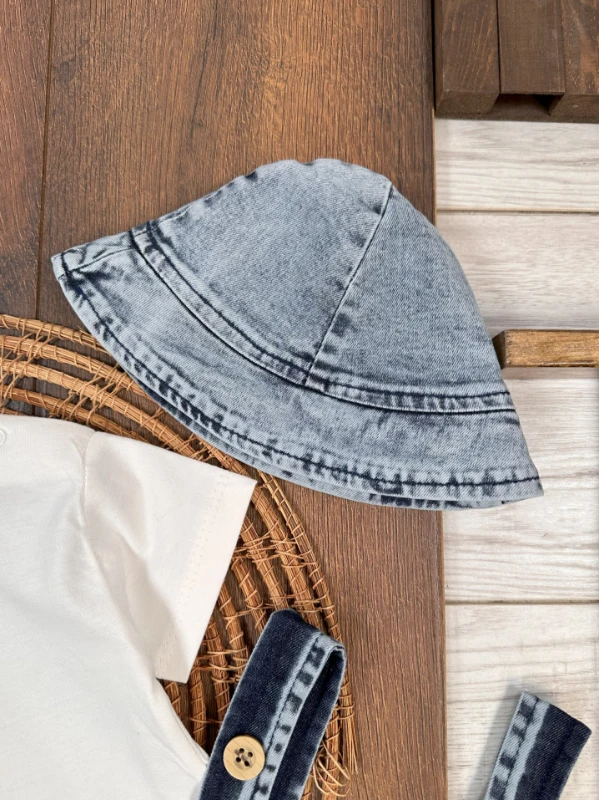 Kot Salopet Şapkalı Alttan Çıtçıtlı Likralı 3lü Yazlık Unisex Bebek Takım