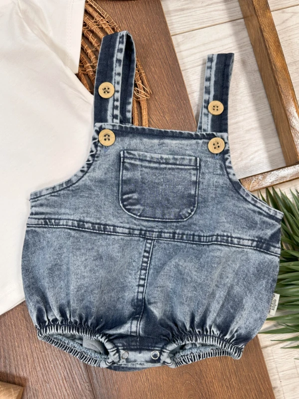 Kot Salopet Şapkalı Alttan Çıtçıtlı Likralı 3lü Yazlık Unisex Bebek Takım