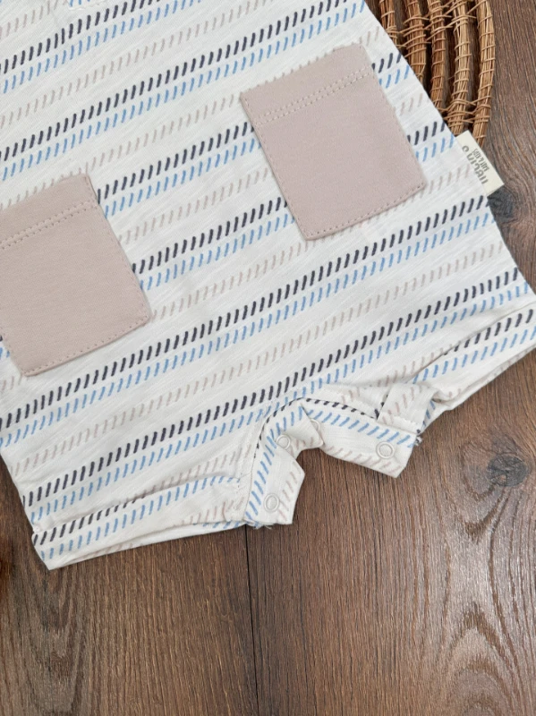Polo Yaka Etnik Desen Alttan Çıtçıtlı Yazlık Erkek Bebek Tulum