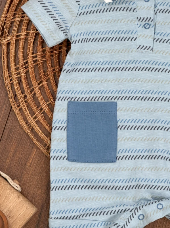 Polo Yaka Etnik Desen Alttan Çıtçıtlı Yazlık Erkek Bebek Tulum