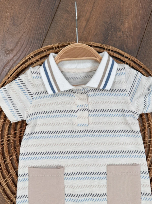 Polo Yaka Etnik Desen Alttan Çıtçıtlı Yazlık Erkek Bebek Tulum