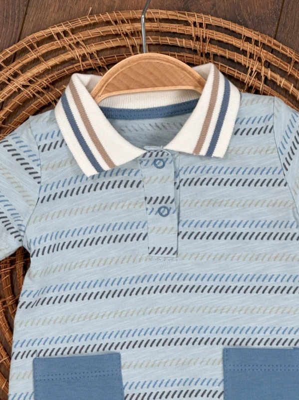 Polo Yaka Etnik Desen Alttan Çıtçıtlı Yazlık Erkek Bebek Tulum