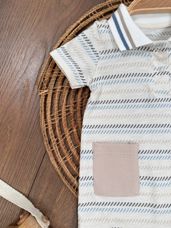 Polo Yaka Etnik Desen Alttan Çıtçıtlı Yazlık Erkek Bebek Tulum