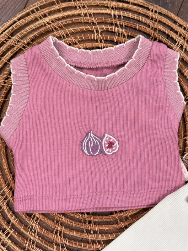 Meyveler Nakışlı Esnek Kaşkorse Yazlık Kız Bebek Takım