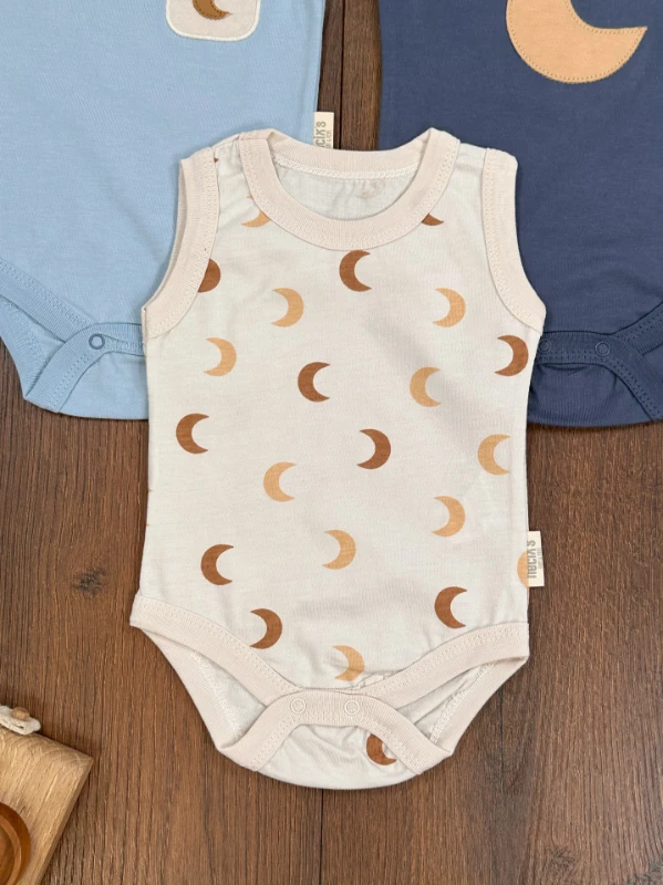 Ay Desen Çıtçıtlı Yazlık 3lü Yenidoğan Erkek Bebek Tulum Set