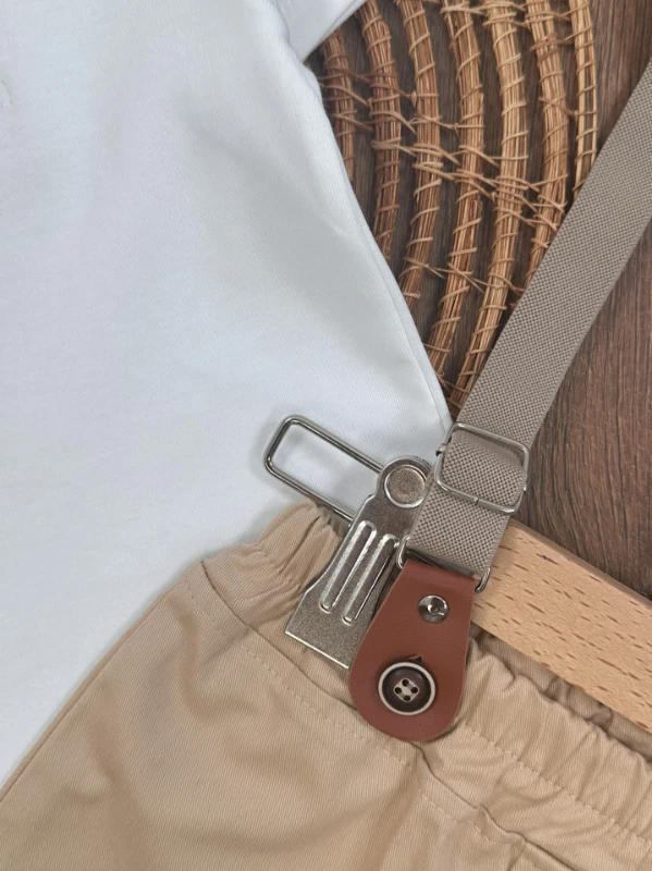 Askı Kemerli Şapkalı Papyonlu Likralı Şort Polo Yaka Badi 5li Yazlık Erkek Bebek Takım