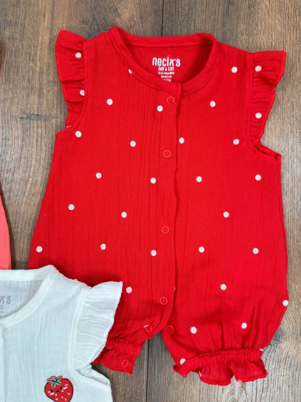 Müslin Önden Çıtçıtlı 3lü Yenidoğan Yazlık Kız Bebek Tulum Set