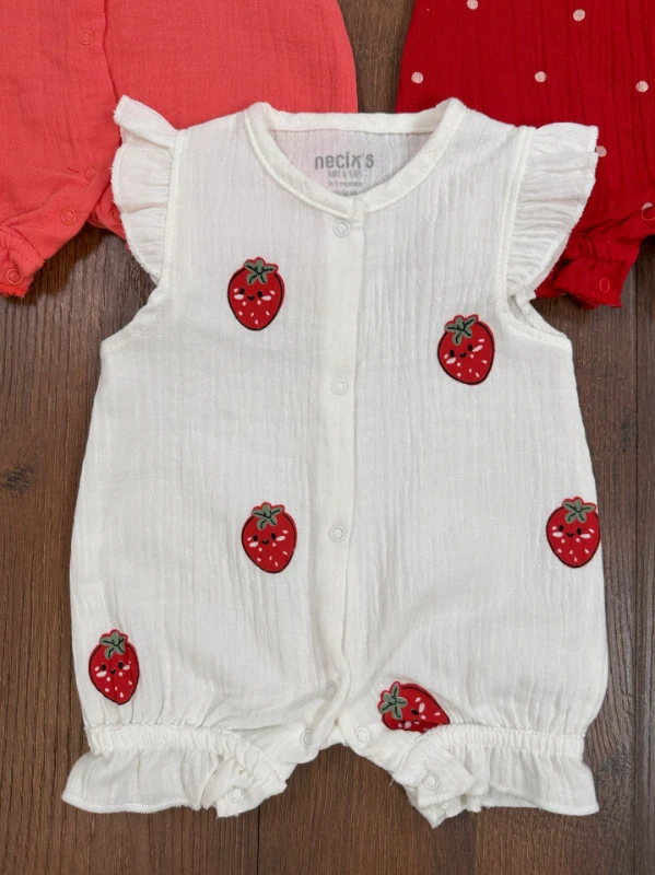Müslin Önden Çıtçıtlı 3lü Yenidoğan Yazlık Kız Bebek Tulum Set