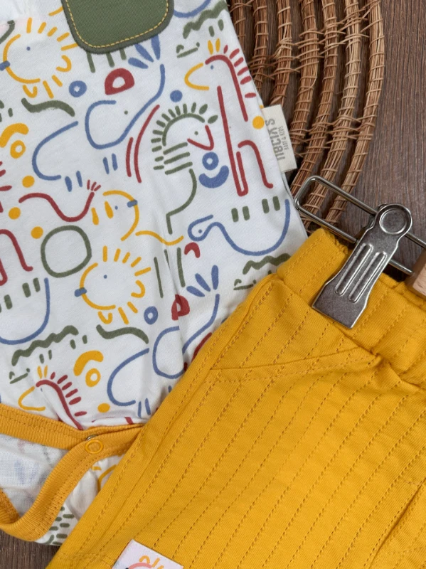 Polo Yaka Etnik Desen Alttan Çıtçıtlı Yazlık Erkek Bebek Takım