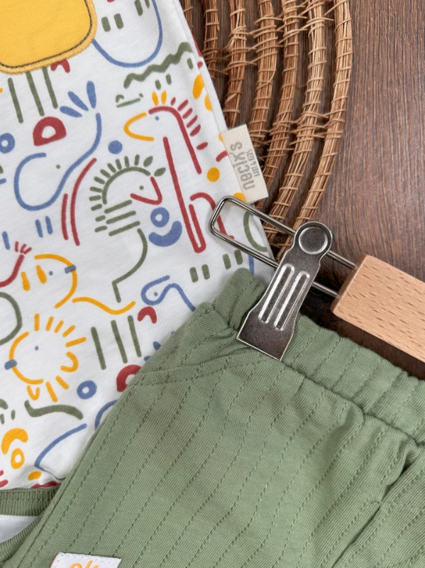 Polo Yaka Etnik Desen Alttan Çıtçıtlı Yazlık Erkek Bebek Takım